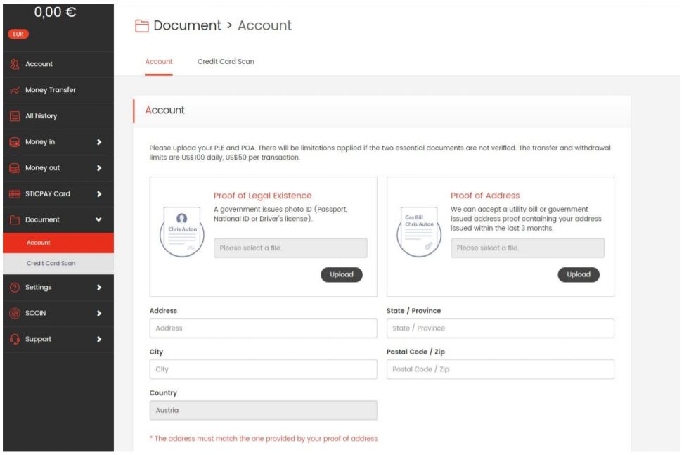 sticpay account verification