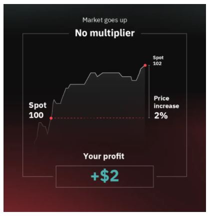 With a multiplier, if the market rises by 2, the profit will be 2 100 2.