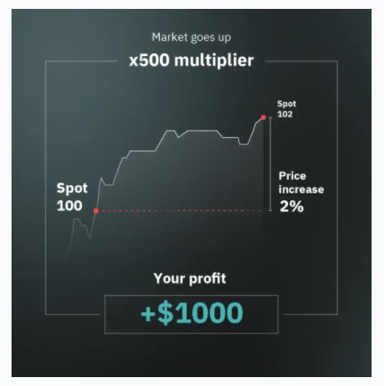 With a multiplier of x500, if the market rises by 2%, the profit will be 2%