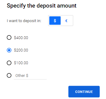 Choose a template or specify the deposit amount