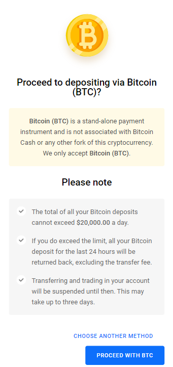 Make sure that you will not reach the maximum transfer limit, and then click Use BTC