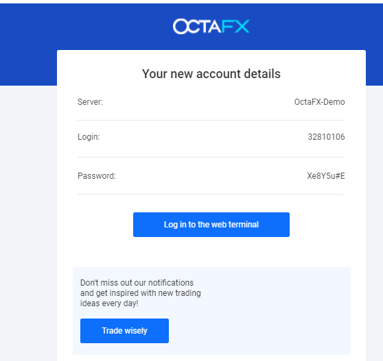 an email containing that account's login (account number) and password.