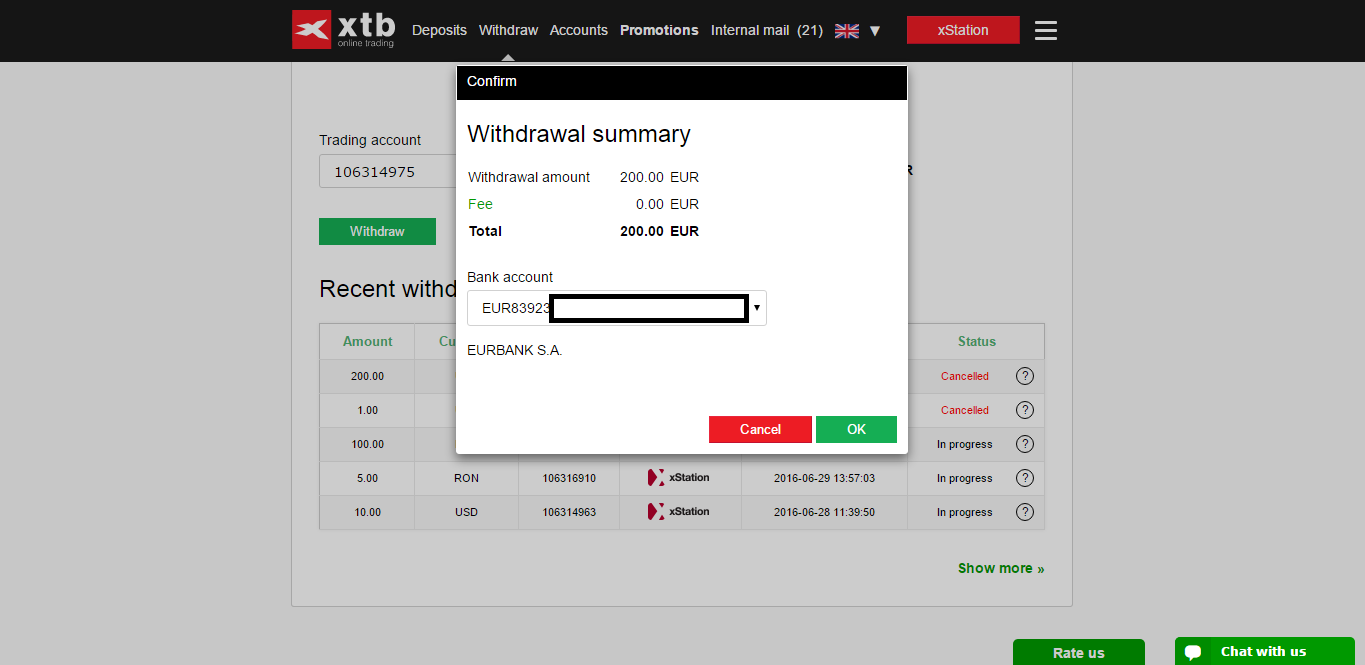 choose the amount you want to withdraw and click the Withdraw button to process the withdrawal.