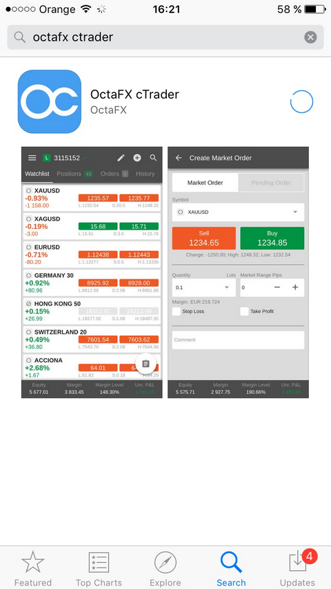 octafx ctrader iphone ipad mobile app Download app