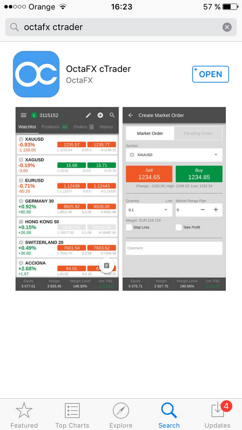 octafx ctrader iphone ipad mobile app Install the application