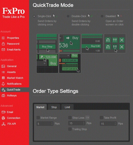 How to set up single-click or double-click trading