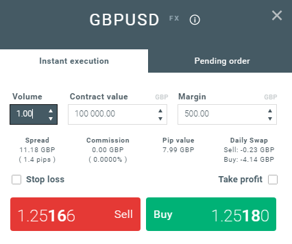 Select the volume of your trade using the built-in calculator