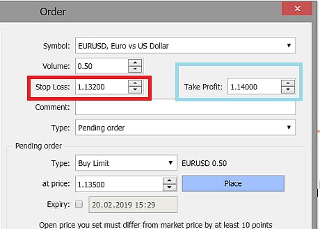 set a stop loss and the price at which the transaction can be closed at a profit (take profit )