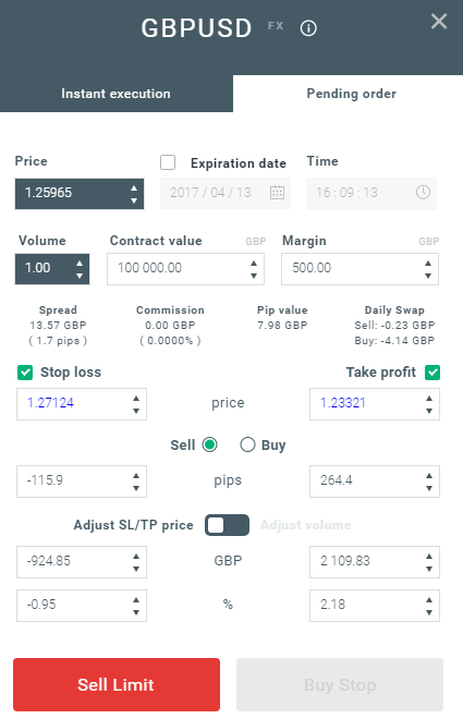 set up pending orders on xtb xstation