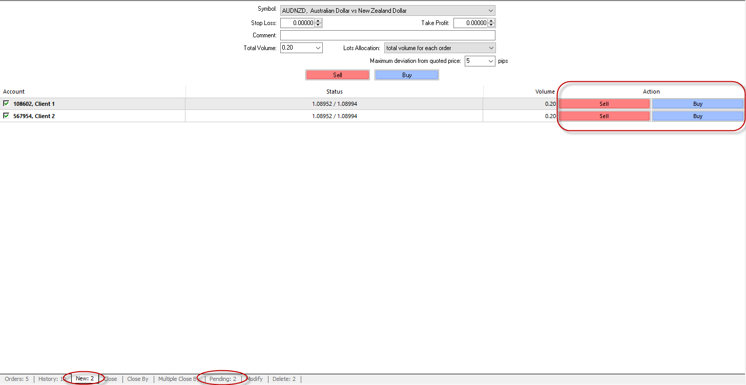 When placing a new order, you need to set the parameters.