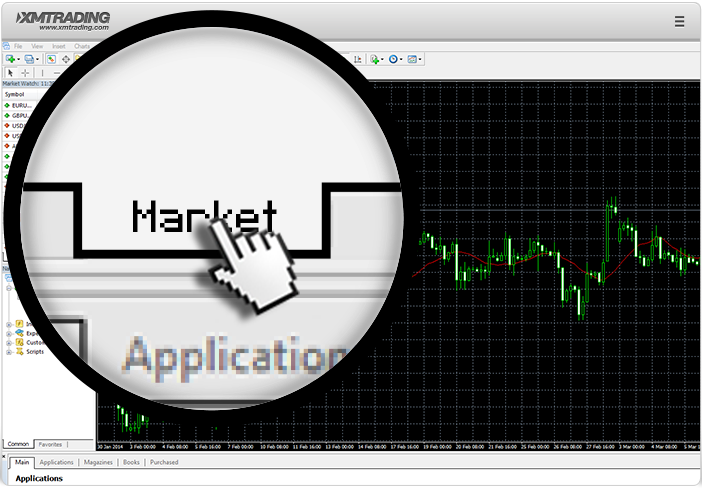 3. Launch the XMTrading MT4 MT5 platform and click Market in the Toolbox window to access the MQL5 Market