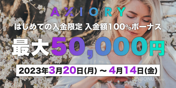 AXIORY 100%入金ボーナス - 最大5万円ボーナスの初回入金ボーナス