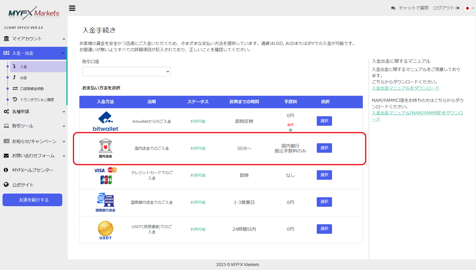 海外FX業者 MyFXMarkets（マイFXマーケット）のMt5リリース記念の100%入金ボーナスの受け取り条件は、国内銀行送金（国内送金）で入金すること！