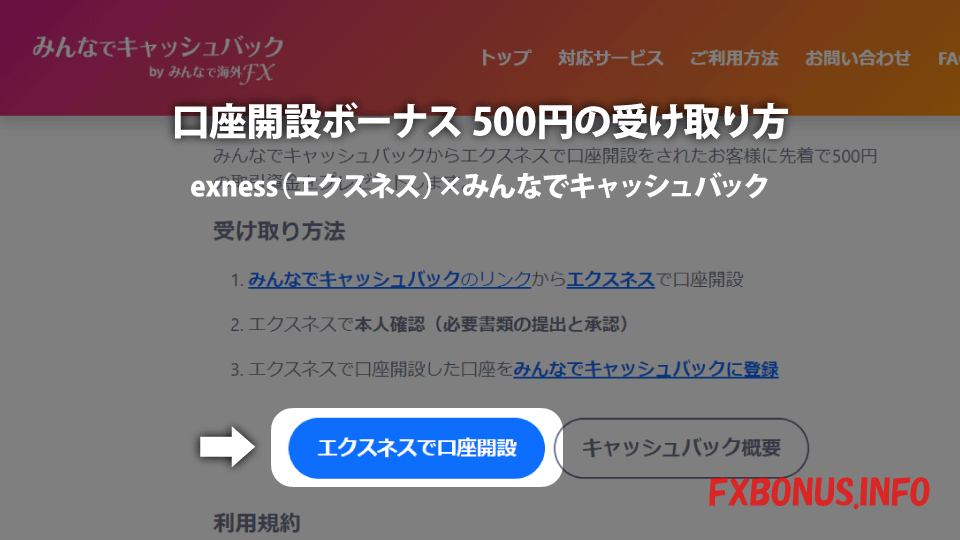 海外FX業者 exness（エクスネス）の口座開設ボーナスの受け取り方です。