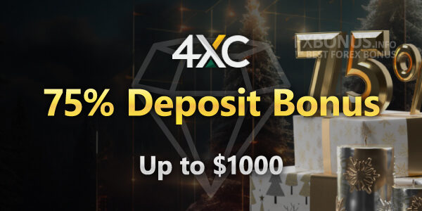 Only for a limited time period, 4XC is offering a 75% Deposit Bonus up to $1000!