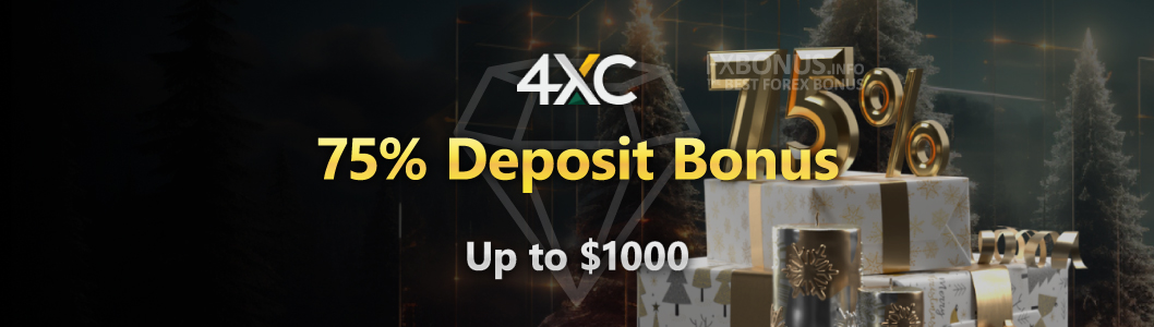 Only for a limited time period, 4XC is offering a 75% Deposit Bonus up to $1000!